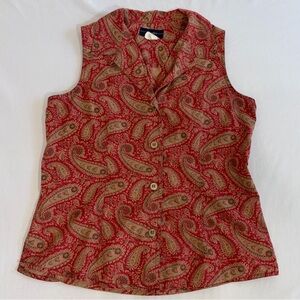 Breeches Paisley Sleeveless Red and Brown Women's Size Medium Top 100% Cotton